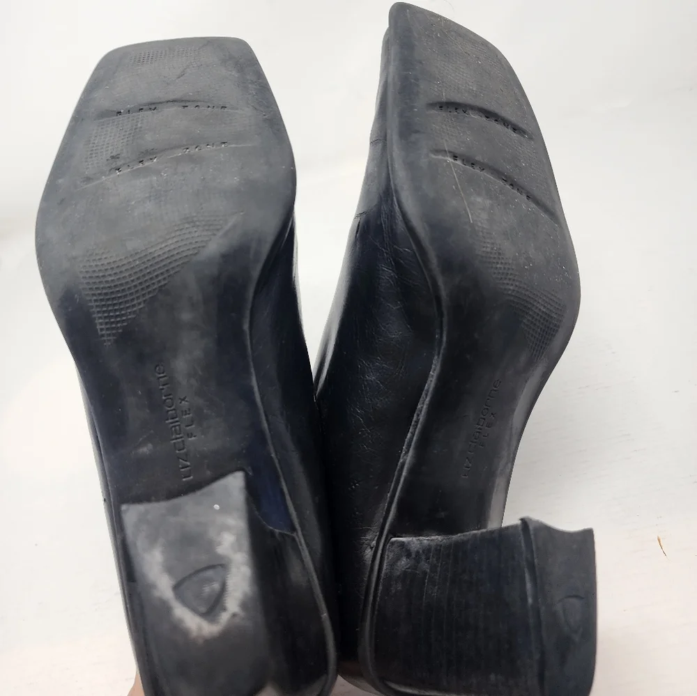 Vintage‎ Black Liz Claiborne Flex Leather Block Heels Comfy Work Shoes Size 8.5